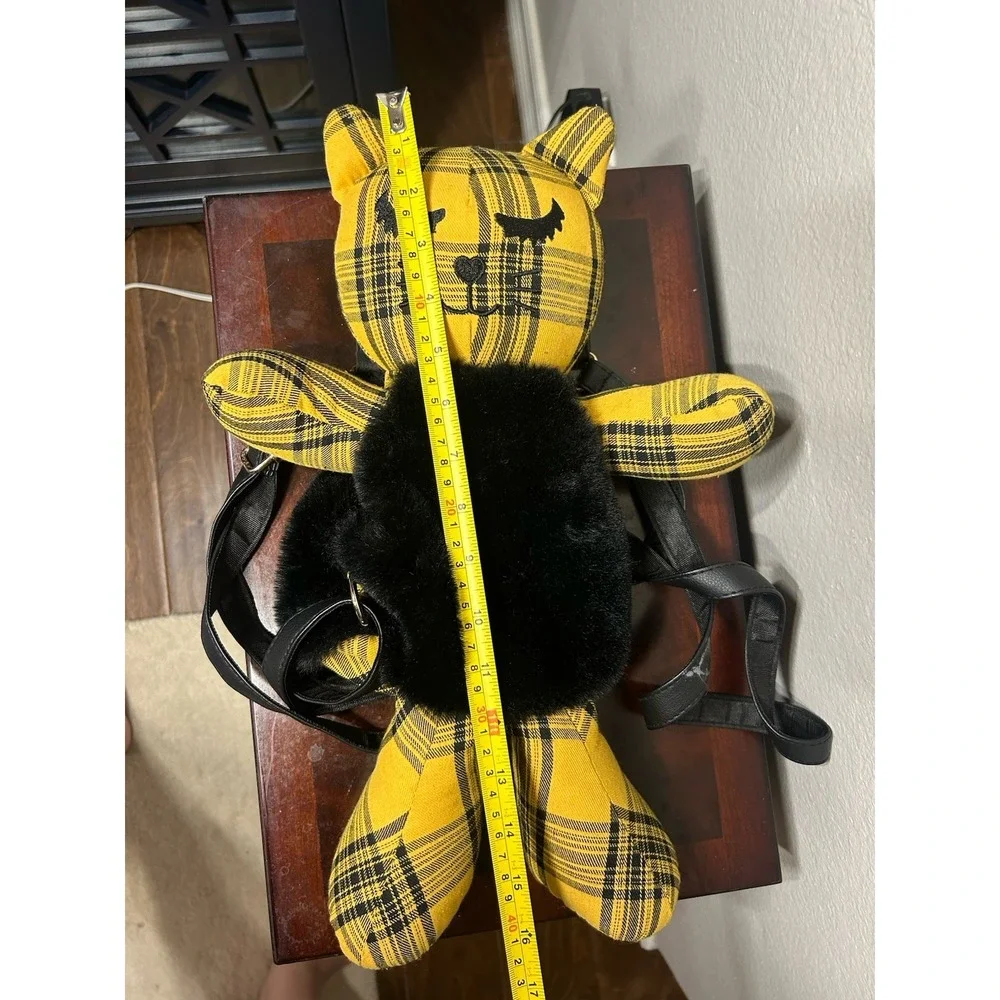 Betsy Johnson Luv Betsy Yellow Cat Plush Backpack Medium Plaid Preppy Y2K Trend
